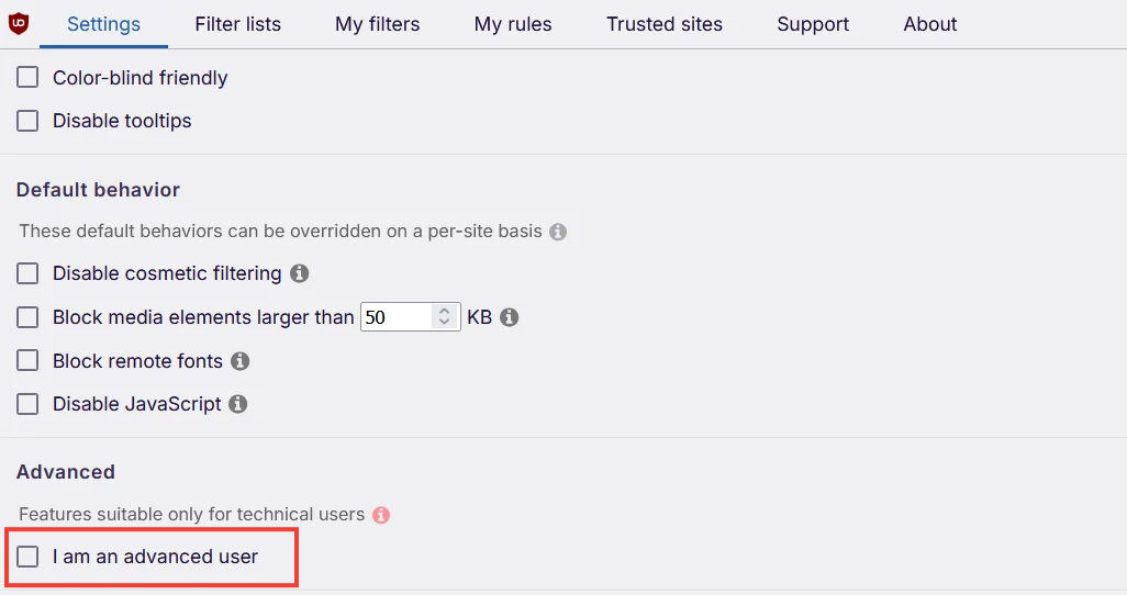 ublock origin firefox settings