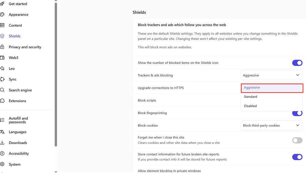 brave shields settings