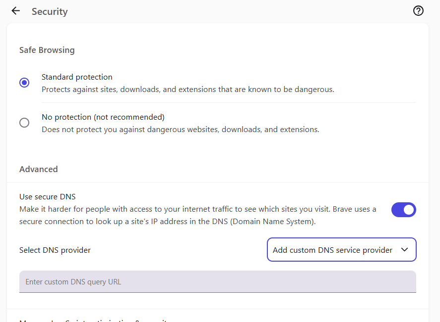 brave shields security settings