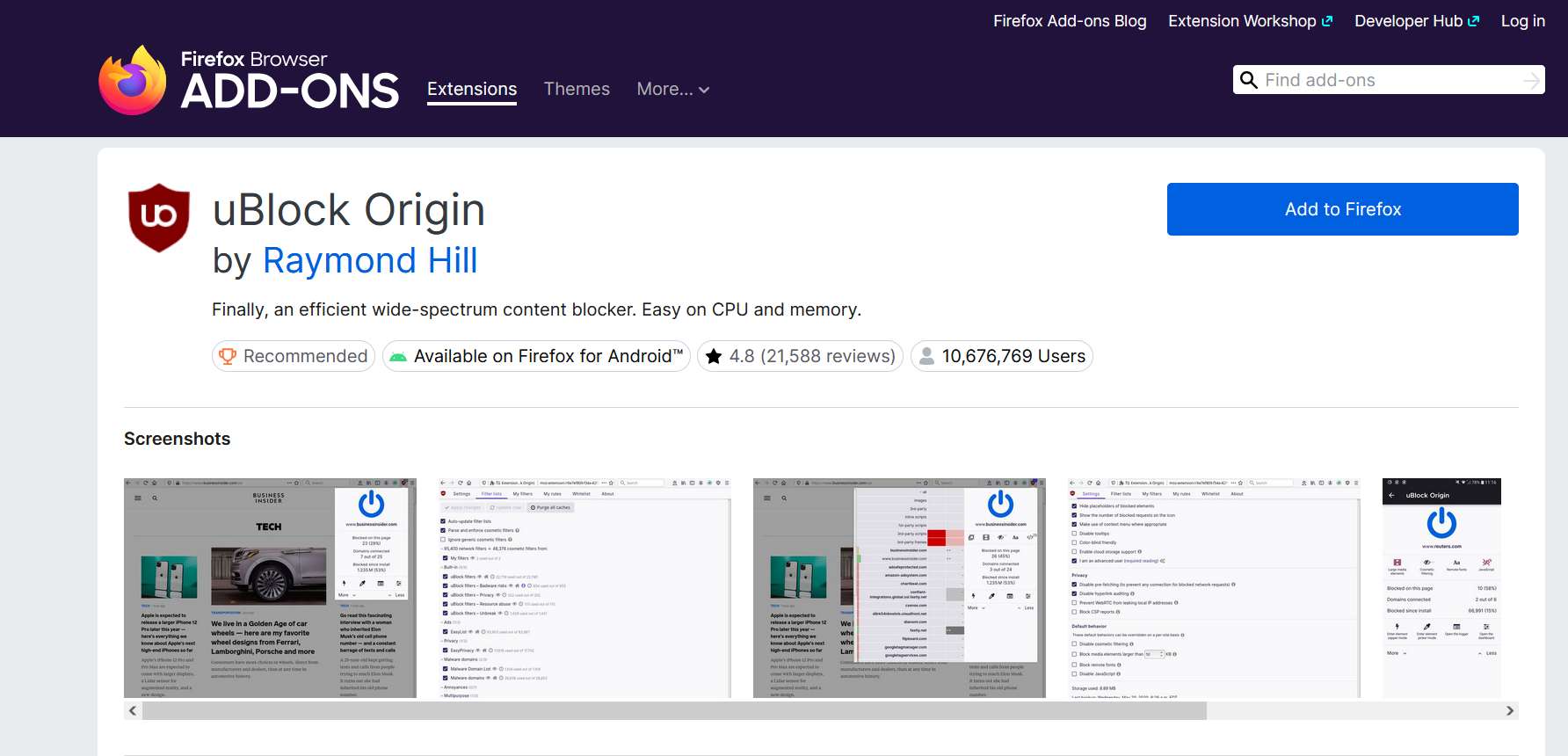 ublock origin extension on firefox