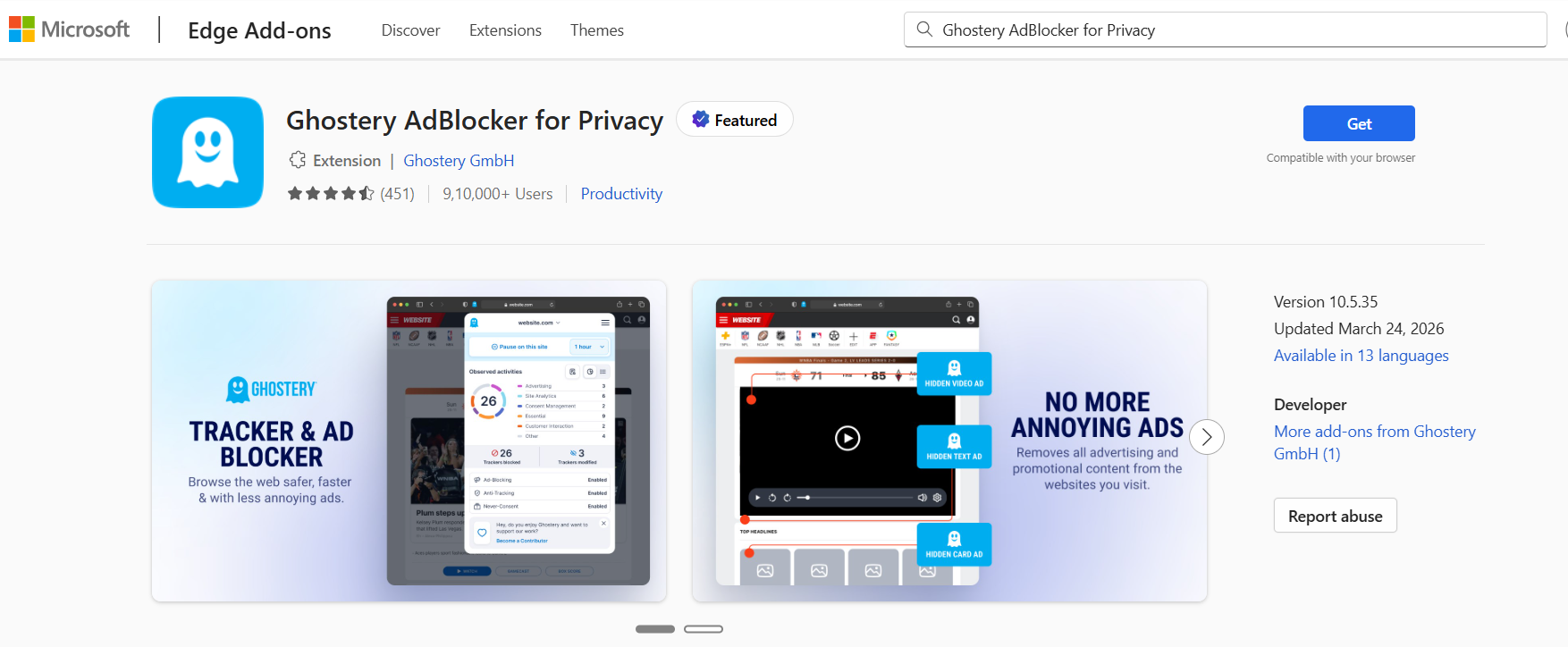 ghostery extension for edge
