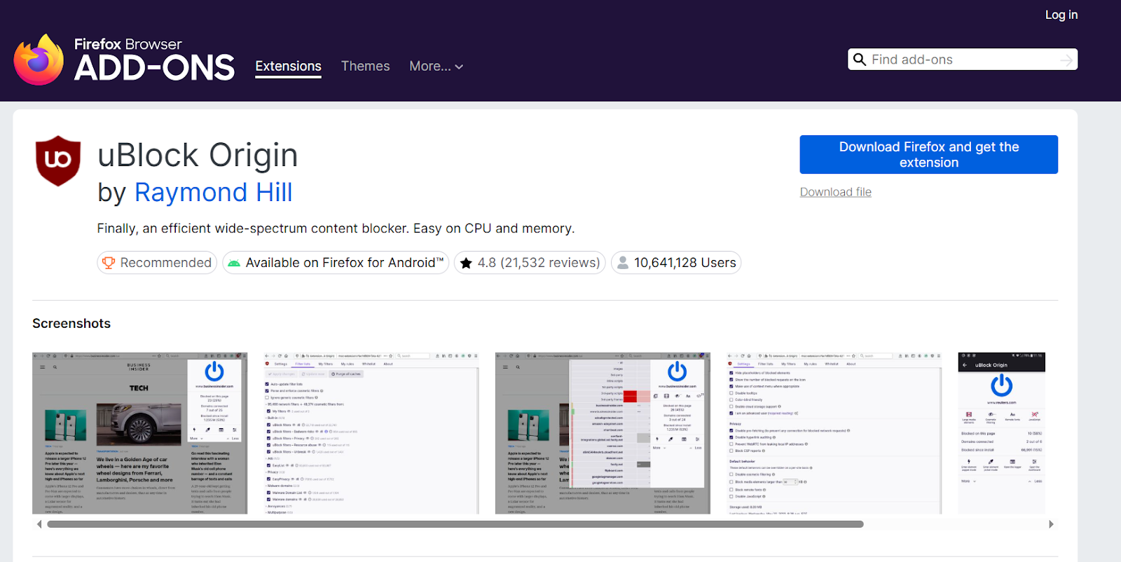 ublock origin extension on firefox