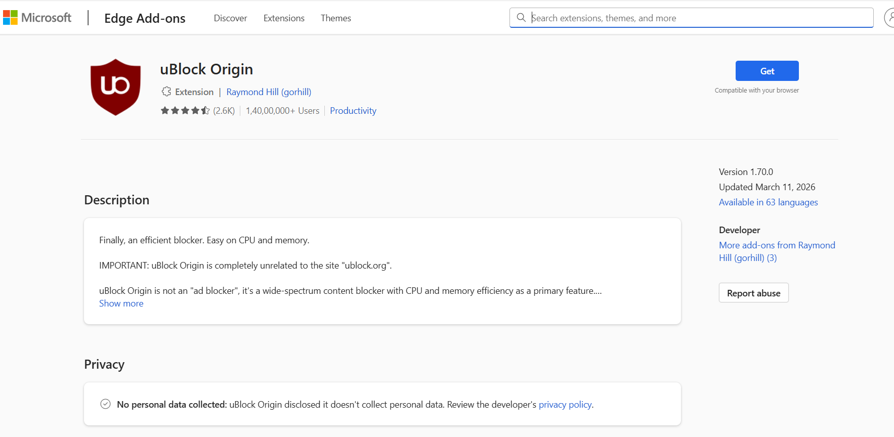 ublock origin for microsoft edge