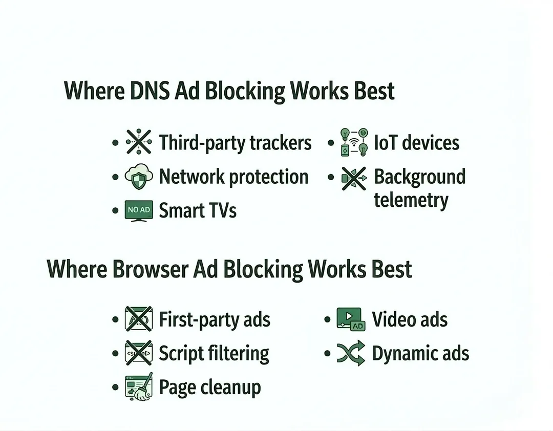 where dns ad blocking and browser ad blocking work best