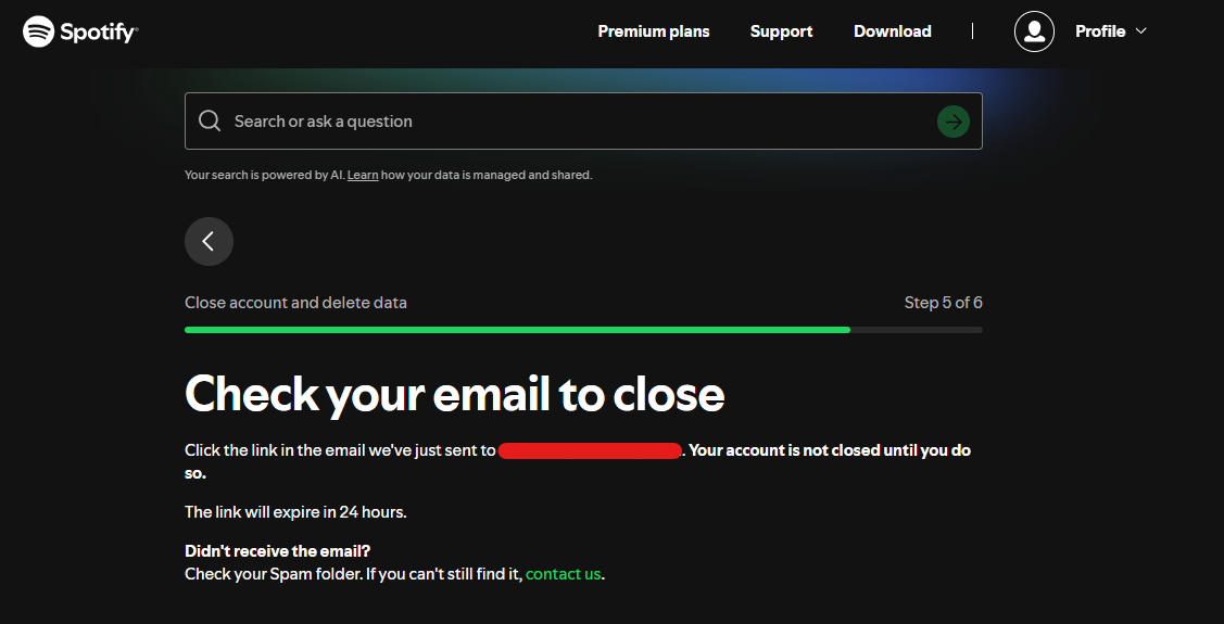 confirmation email to delete spotify account