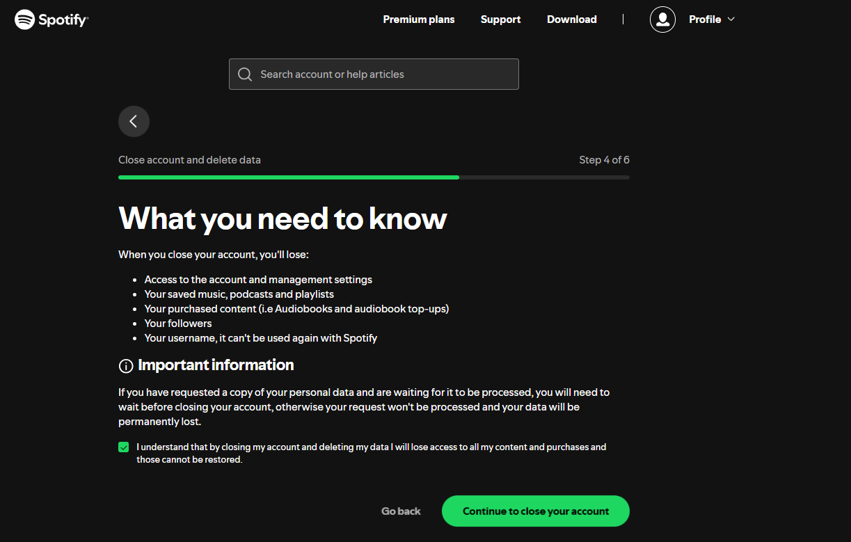 close account final step on spotify