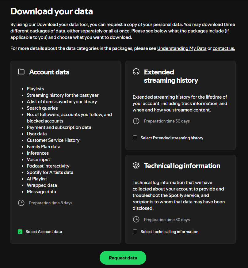 request and download spotify data