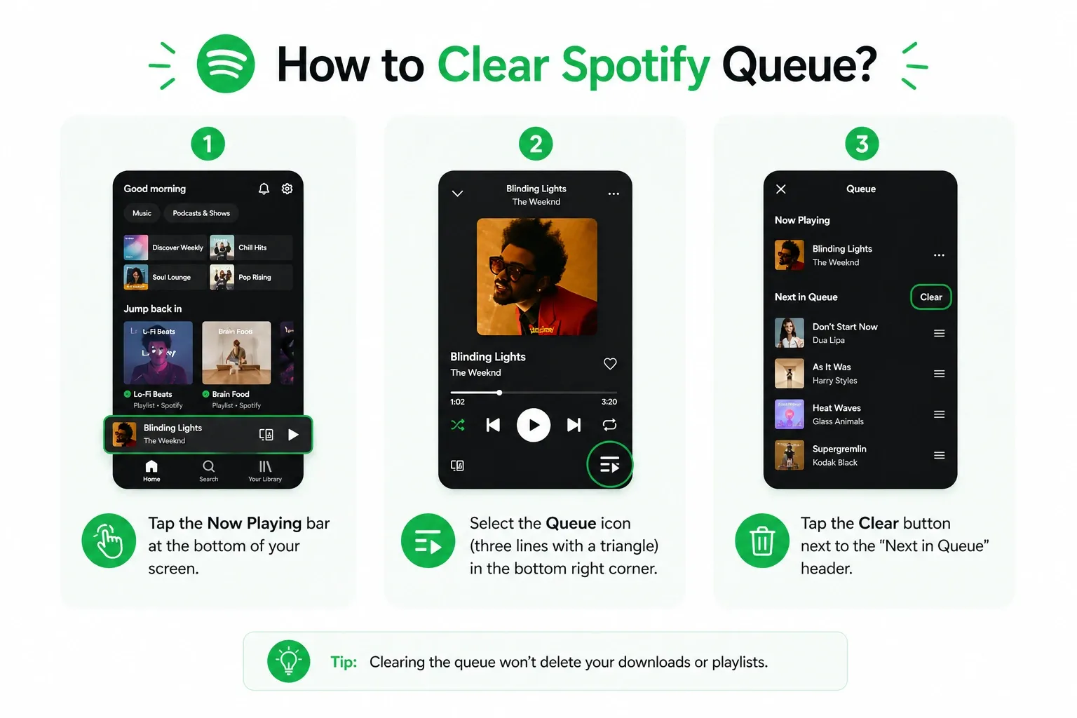how to clear spotify queue on mobile