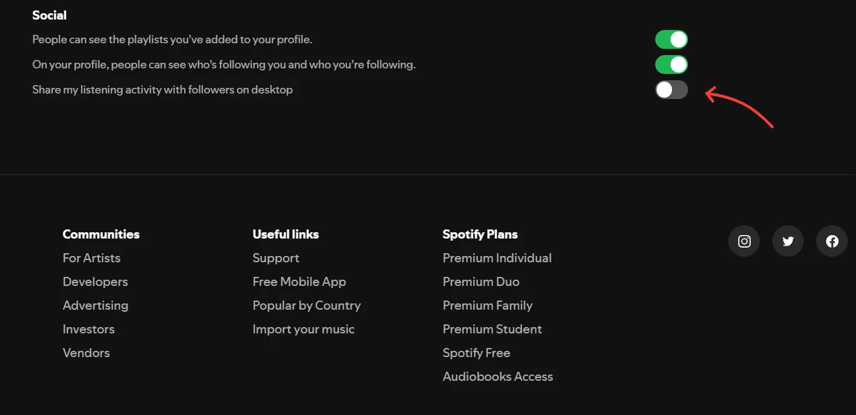 turn off listening activity on spotify