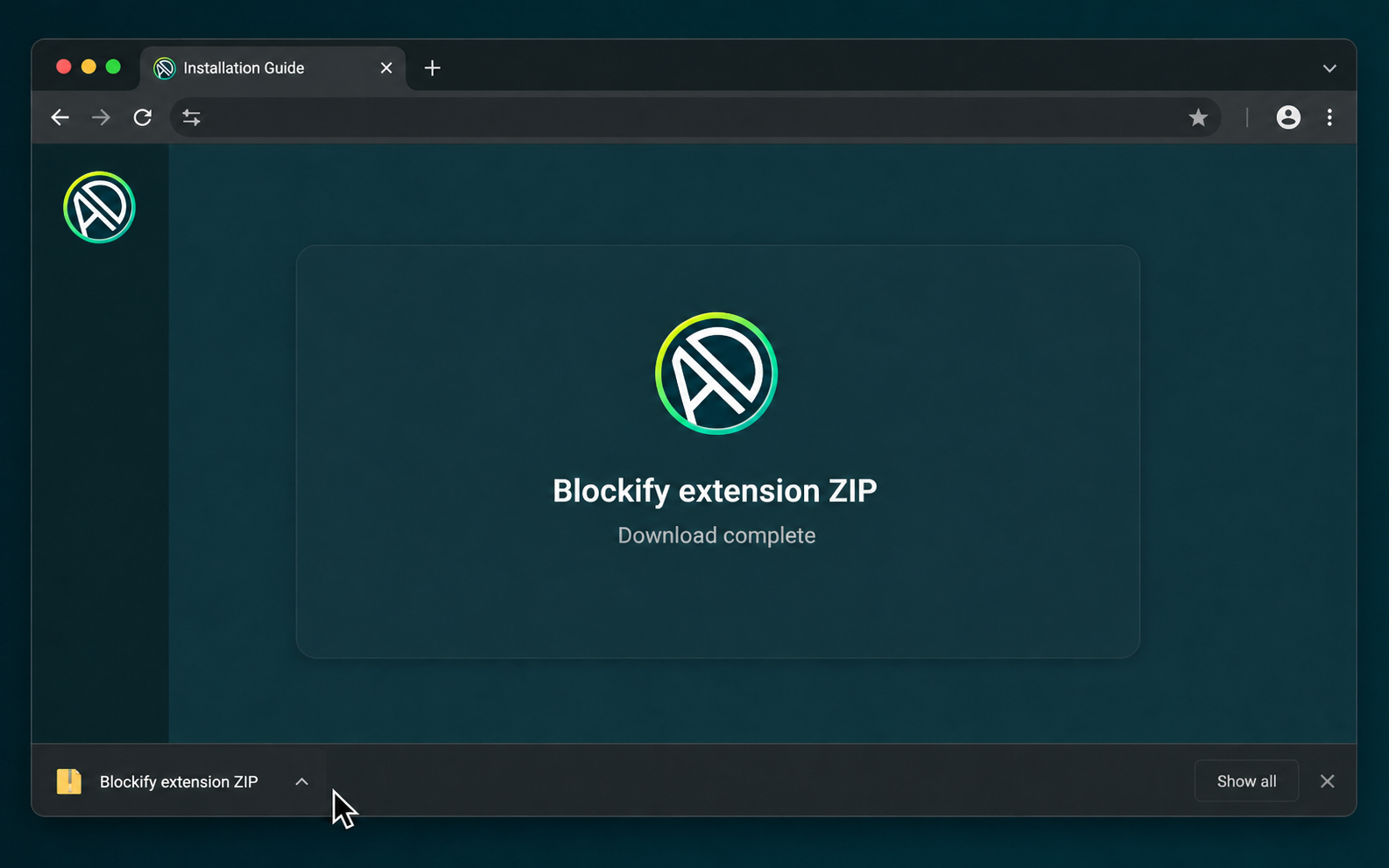 Browser download prompt for the official Blockify ZIP file.