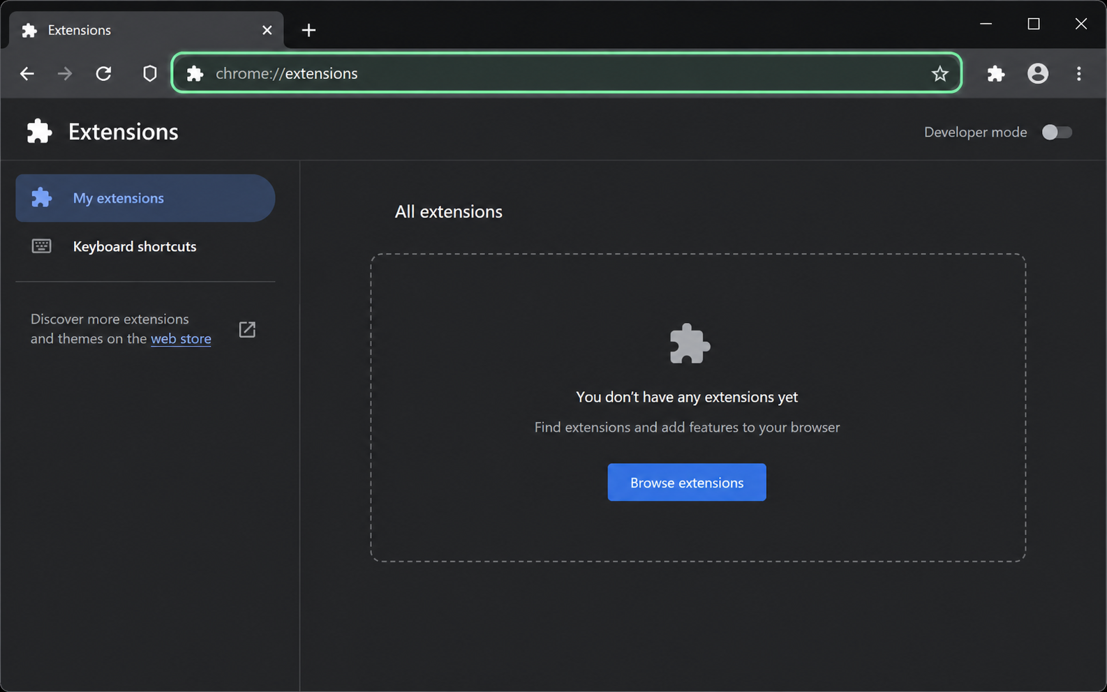 Chrome address bar showing chrome://extensions.